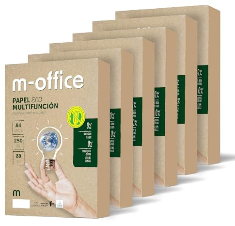 Recyclingpapier, DIN A4, 80 g, Papier für Kopierer und Drucker, 6 Packungen mit 250 Blatt A4, 100% Recyclingpapier, m-office (1500 Blatt)