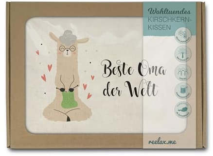 Öko Kirschkernkissen Beste Oma Lama Motiv – Handgefertigt in Österreich - natürliche Kirschkerne - 100% naturbelassene Baumwolle - Klimaneutral produziert - Geschenk für Großmütter 19x26cm