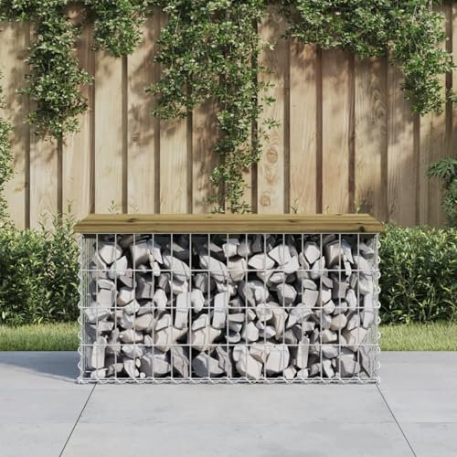 Rantry Gabionenbank Bank Sitzbank Parkbank Möbel Gabione Steinkorb Drahtkorb Gartenbank Bänke Gabionenkorb Ruhebank Gartenbank aus Gabionen 83x44x42 cm Kiefernholz Imprägniert