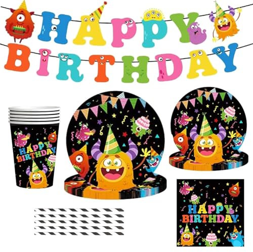 JUMXBUM 101 pièces de Vaisselle Monster, pour 20 Invités, Ensemble de Fournitures pour la Fête des Monstres, pour les Enfants, Fête d'Anniversaire sur le Thème de la Douche de Bébé, Décoration
