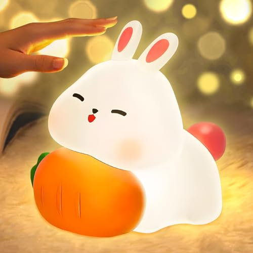 xinrongda Bunny Nachtlicht Kinder, Touch-Steuerung Silikon Nachtlicht Baby, Kinderzimmer Deko, Silikon Hase Nachttischlampe Kinder, Ostergeschenke für Kinder