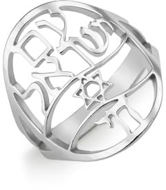 Amaxer Am Israel Chai Ring für Frauen Davidstern Jüdisches Judaica Hebräisch Kabbalah Segensring Religiöser Fingerring (Silber, Diameter 17mm)