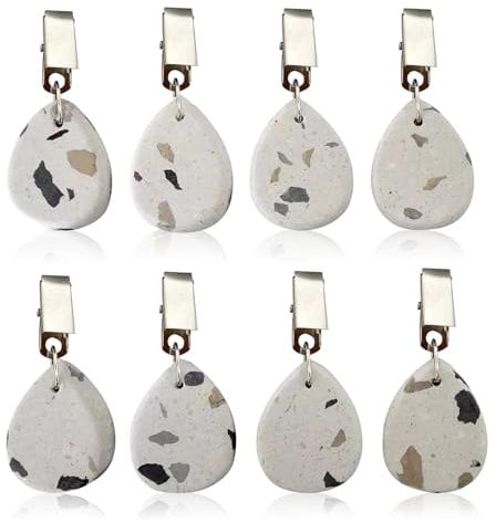 AIBAOBAO Tischdeckenbeschwerer Stein naturstein, 8 PCS tischdecke Gewichte schwer mit Clips, Tischdecken Beschwerer Draußen, Tischdecke Anhänger für Familie Party Camping Hochzeit Garten Picknick