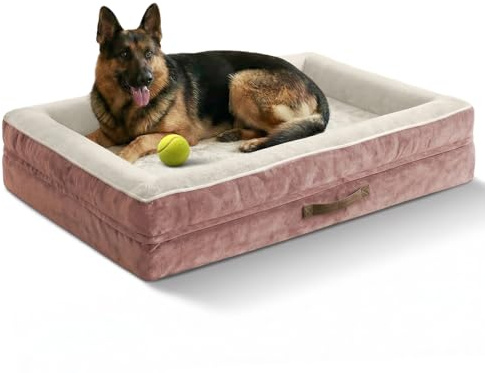Upvilla Orthopädisches Hundebett XXL, Hundekorb Waschbar | mit Eierförmiger Kistenschaum,Wasserdicht Hundesofa mit rutschfeste Unterseite und Vierseitiges Kissen (Rosa, L137xB91xH19cm)