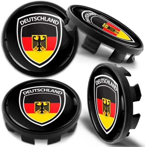 Biomar Labs 4 x 68 mm Nabendeckel kompatibel mit BMW, Felgendeckel, Radnabenabdeckung, Nabenkappen, Schwarz Gelb Rot Flag CB 70
