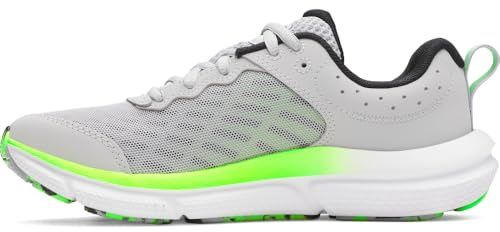 Under Armour Boys' Grade School Assert 10, Lightweight and Comfortable Boys' Trainers, Kids' Shoes with Breathable Mesh Upper Layer,Mod Gray / Black / Hyper Green,4