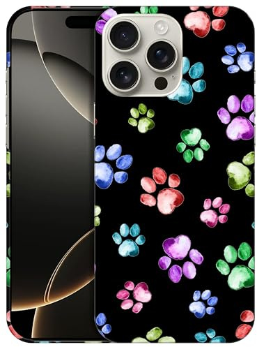 GlamCase for iPhone 16 Pro, iPhone 16 Pro Case - Dog Paw Watercolour Print Design Printed Slim & Sleek Cute Plastic Hard Snap on Protective Designer Back Phone Case/Cover for iPhone 16 Pro White