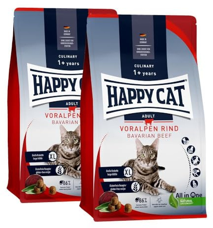 Happy Cat Culinary Adult Voralpen Rind M - Katzen-Trockenfutter für ausgewachsene Katzen und Kater - 2X 4 kg