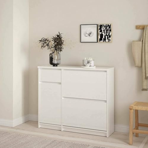 Dmora - Schuhschrank Maxime, Schuhregal, Mehrzweck-Eingangsgarderobe, Möbel für Schuhe, 109x32 h93 cm, Weiß