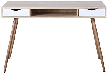 39F Furniture Dream Modern Wooden Computer Desk with Drawers, 120cm Study Table with Storage Shelves, Minimalist Home Office Desk for Home Office Work Writing Study, 120x58x77cm