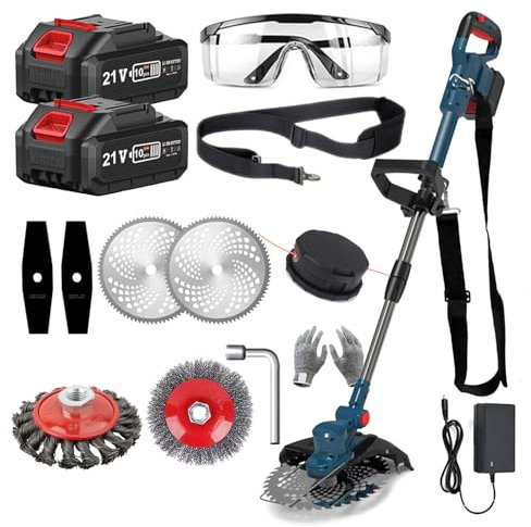 Garden Strimmer Cordless Grass Trimmer with Battery and Charger Electric Edger Battery Powered Lawn Mower Weed Brush Cutter Kit Lawn Mower Weed Brush Cutter Kit (blue)