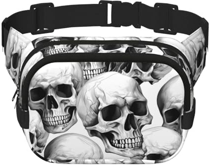Mexpekil Bauchtasche mit Aquarell-Totenkopf-Muster, Bauchtasche für Damen und Herren, wasserdicht, modisch, mit verstellbarem Riemen, Crossbody-Gürteltasche zum Laufen, Wandern, mehrfarbig,