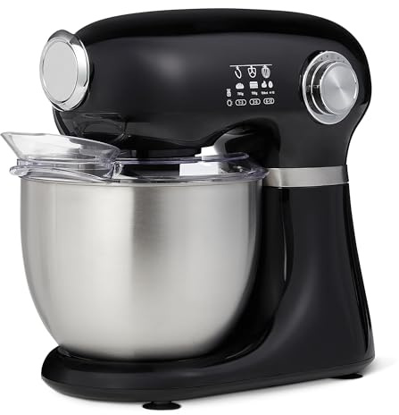 Amazon Basics Batidora de pie, amasadora y mezcladora, tazón de 5 litros con 12 velocidades con función de pulso, 1000 W, Grande, color Negro