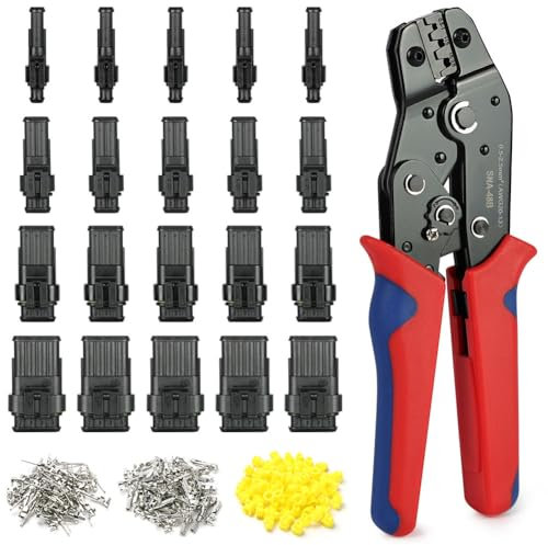 URAQT Auto Wasserdichte KFZ Kabel Steckverbinder, Schnell kfz Steckverbinder Wasserdicht, 300PCS Kfz Stecker Kit, mit Crimbrzange, Kabelstecker (1/2/3/4-brolig) Fit für KFZ Motorrad Auto Boots LKW