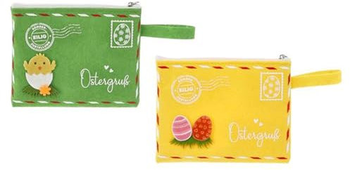 itsisa Filztasche Ostergruß Osterpost für kleine Geschenke zu Ostern & Geldgeschenke (2er Set) 19x13 cm gelb, grün - Geschenktasche Filz, Ostergeschenk, Geschenkverpackung Geldgeschenk