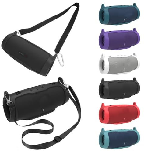 Housse en Silicone l'enceinte Bluetooth Portable pour JBL Charge 5, Housse en Gel, Housse en Caoutchouc, Housse de Transport de Voyage avec Sangle (Noir)