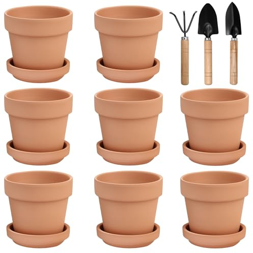 Hoypeyfiy Pack of 8 Mini Terracotta Pot 8 x 8 cm Flower Pots, Clay Pots with Saucer and Drainage Hole, for Botanical Crafts Wedding Gifts