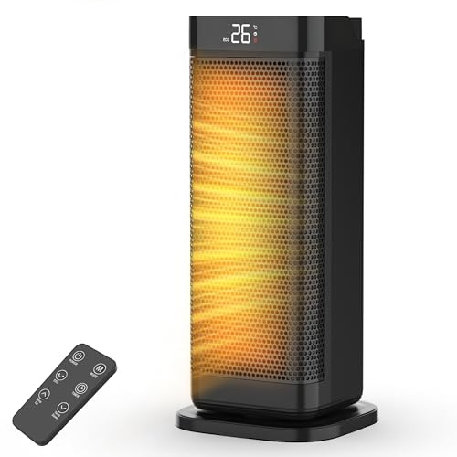 Air Pro Portable Electric Space Heater 17 - Energy Efficient PTC Ceramic Heater - 90 degree Oscillation, Remote Control, Tip Over & Overheat Protection, Built In Thermostat LED Display 1-12HR Timer