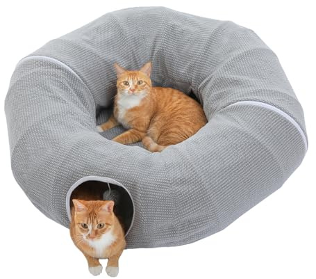 PAWZ Road Plüsch Katzentunnel 2-in-1, Donut & Katzenbett, 85cm Grau | katzentunnel, Kaninchen Tunnel, Katzenspielzeug, der Tunnel, 85L x 85B x 25H cm, Plüsch