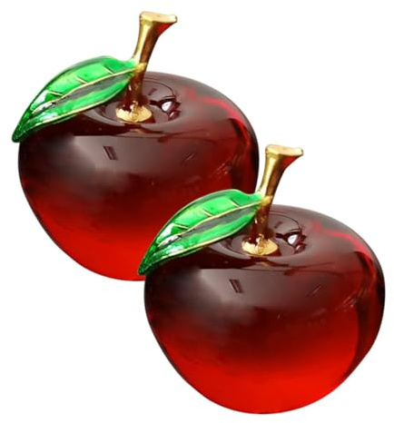 LOORGVEL Kristallfiguren Apfel aus Glas für Zuhause und Büro | Glas Figuren Deko, Rot, Fruchtdekor als Sammelobjekt, Elegante Form, 2 Stück