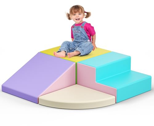 MINENICE Bloques de espuma para niños, bloques de espuma grandes, bloques de escalada para interiores, marco de escalada infantil (color macarón, 4 unidades)