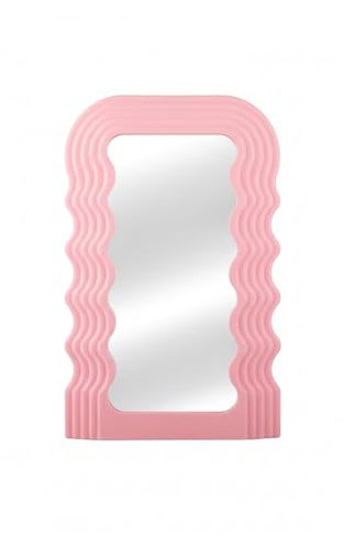 Générique Petit Miroir Mural ondulé - Miroir décoratif Rose à Cadre en Forme de Vague - Petit Miroir d'appoint 40x25cm Style rétro Vintage pour Salle de Bain, Chambre ou Coiffeuse