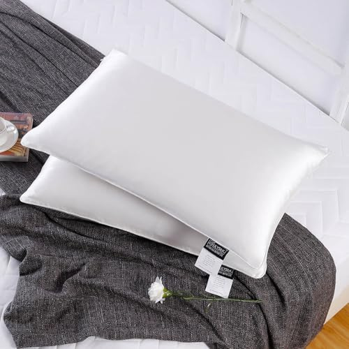 LILYSILK 100% Seide Kissen mit Naturseide-Füllung - Weiches, allergikerfreundliches Kopfkissen für erholsamen Schlaf 1PC Weiß 40x60cm-0.7kg