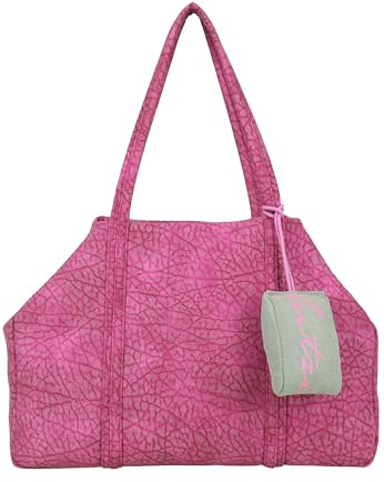 Fritzi Ella Shopper Handtasche Kunstleder Damen Shopper Umhängetasche Festival City vegan strukturiert Reißverschluss abnehmbarer Anhänger 29 x 44 x 16 cm – Schwarz, Beige, Pink, Gelb