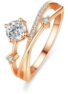 Epinki Echt 14K Rotgold Au585 Partnerringe, Kreuz Freundschaftsringe mit Labor Erstellt Diamant, Pärchen Ringe 585 Gold, Gr.63 (20.1)