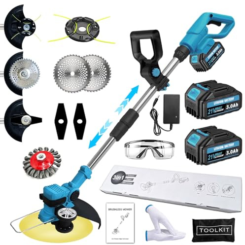 4 in 1 Akku Rasentrimmer für Makita Akkus, Rasenkantenschneider mit Verstellbarer Griff und Winkel des, mit 2 X 21V Akkus & 4 Klingentypen, für Garten und Rasen