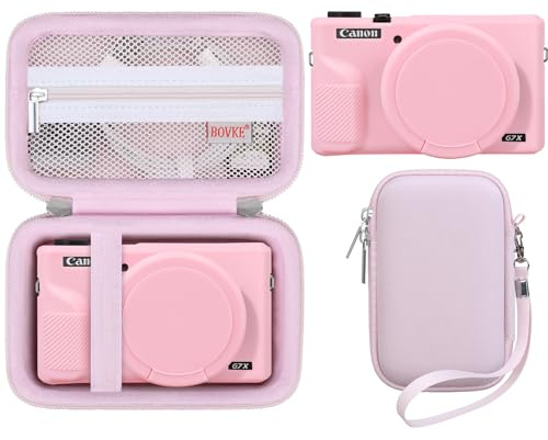 BOVKE Hard Case+Silicone Cover for Canon Powershot G7 X Mark III,Jelly Pink | Shockproof EVA Storage Bag & Anti-Slip Soft Silicone Skin Sleeve w/Removable Lens Cap, G7 X III Camera Protection Bundle Kit