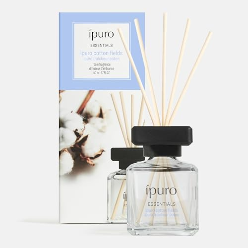 ipuro Essentials COTTON FIELDS Raumduft mit Stäbchen 50 ml - Raumerfrischer mit Sternanis, Vanilleblume & Geranie, Rose, Veilchen, Zedernholz Duft Aroma - Diffuser mit Stäbchen - Lufterfrischer