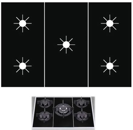 3PCS Gas Hob Cover, Gas Hob Protector, Gases Cooker Covers,Oven Lliners,Tops Gases Hob Cover, 5-Hole Non-Stick Heat Resistant Stove Top Liners Protective Mat for Kitchen Protection