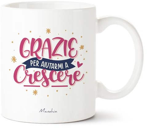 Manahia - Mug Grazie per Aiutarmi a Crescere - Stampata in Francia - Ceramica - Tazza Maestra e Tata Originale - Idea Regalo Fine Anno Scolastico - Scatola Kraft