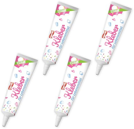 4x Essbarer Lebensmittelkleber transparent, für Lebkuchenhaus & Kekse, 20g | PANTIKI Wiederverschließbar | Essbarer Lebensmittelkleber für Lebkuchenhaus, Torten & Fondant, lebensmitteltauglich – Event