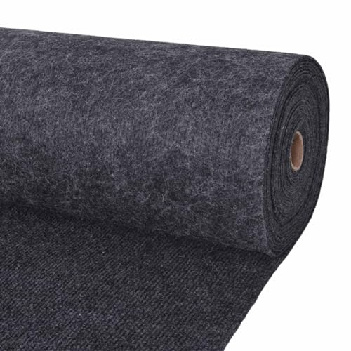 Foknhdi Tapis de couloir anthracite 1,2 x 20 m - Tapis de couloir moderne en polyester avec texture nervurée - Rouleau robuste pour couloir et entrée - Rectangulaire et mat