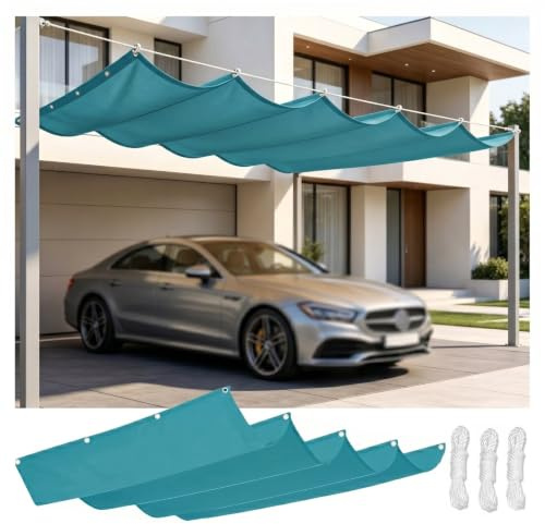 Vela Ombra a Onde 300x700cm per Pergolato e Cortile Blu | Posto Auto Copertura · Telo Ombra Esterno · Oxford Resistente · Montaggio Facile · Uso Esterno