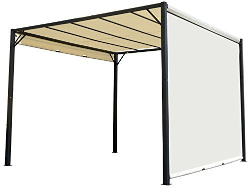 Outsunny Cenador de Jardín 3x3 m Pérgola Gazebo con Techo Retráctil Pared Lateral y Marco de Acero para Patio Terraza Crema