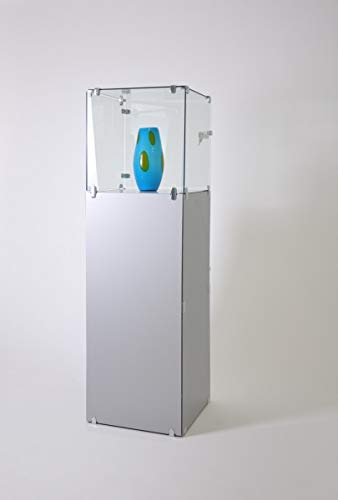 MHN Haubenvitrine T 42 x B 42 x H 140 cm - kleine Würfel Glasvitrine abschließbar - Aufsatzvitrine mit Staufach im grauen Sockel - Messevitrine ohne Beleuchtung