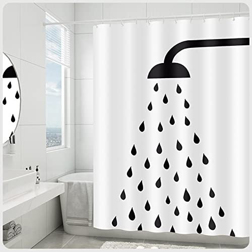 Aeici Rideau Douche, Rideaux Baignoire Salle de Bain Motif Goutte d'eau Rideaux de Douche 180x200 cm Blanc Noir