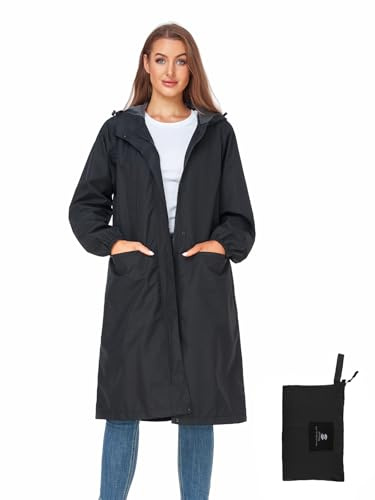 SaphiRose Damen Windbreaker,raincoat Windbreaker, Regenmantel (1er Pack) | Regenmantel, Regenmantel, Windbreaker, mit Kapuze, knielang, Pack in Tasche, Netzfutter, Outdoor, Camping, Reisen