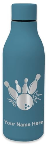 LaserGram Double Wall Stainless Steel Water Bottle, Bowling Ball and Pins, Personalized Engraving Included (Slate Blue)