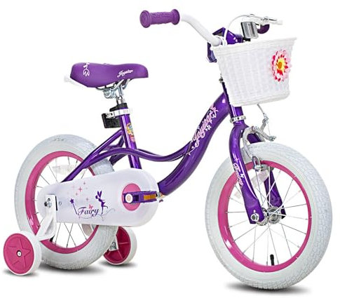 JOYSTAR 14 Zoll Kinderfahrrad für Mädchen im Alter von 3, 4 und 5 Jahren, Kleinkinderfahrrad mit Stützrädern und Handbremse für Kinder im Alter von 3-5 Jahren, lila