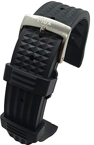 Max Quick Release FKM Rubber Divers Watch Strap Replacement Band Waffle Style Fluororubber (20mm, Black)