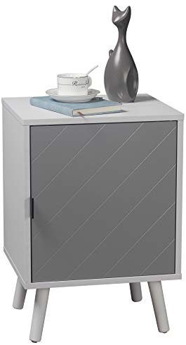 URBNLIVING Hanover 1 Door Modern Lined Wooden Bedroom Bedside Cabinet Nightstand Side Table (White/Grey)