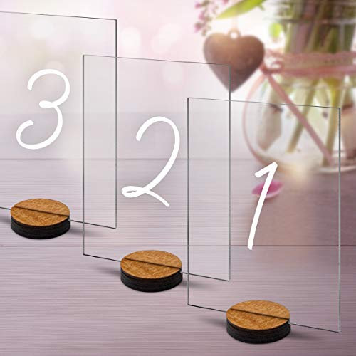 Hochzeit Tischnummern Acrylglas mit Lasergravur Milchig-Weiß Inkl. Standfuß Party Deko Set wählbar Rechteck - Schlicht Verspielt (1-10)