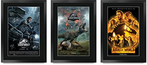 HWC Trading FR A3 Jurassic World x 3 Geschenke Geduckter Poster Signiertes Autogramm Foto für Fans von Film Memorabilien - A3 Framed