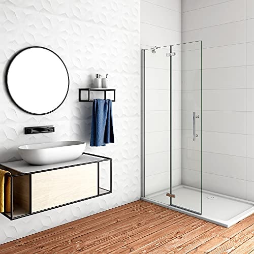 WALK IN Doccia 72x195cm Paretina Fissa + Paretina Movibile vetro Barra | Anticalcare, Trasparente Vetro Temperato, Barra Stabilizzatrice, Cromato Lucido Telaio