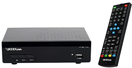 Sky Vision VT-92 DVB-T/T2 Reciever, Empfang Aller freien SD und HD DVB-T2 Sender, Digital, Full-HD 1080p, HDMI, SCART, Mediaplayer, USB 2.0, schwarz