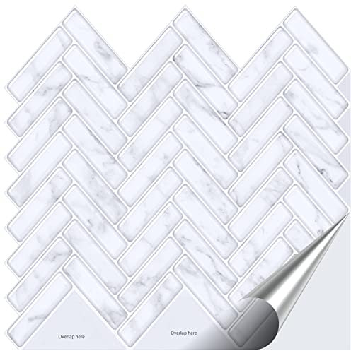 FoLIESEN 3D Fliesenaufkleber für Bad, Küche, Badezimmer - Fliesen-Folie selbstklebend - Fischgräten Marmor, :16 Stück